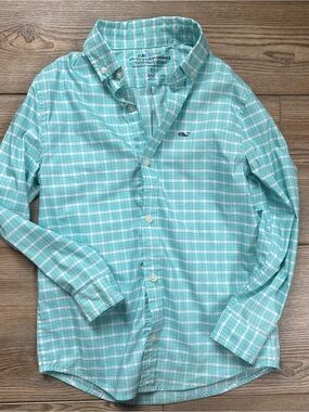 Vineyard Vines Boys Mint Performance Plaid Button-Down Shirt